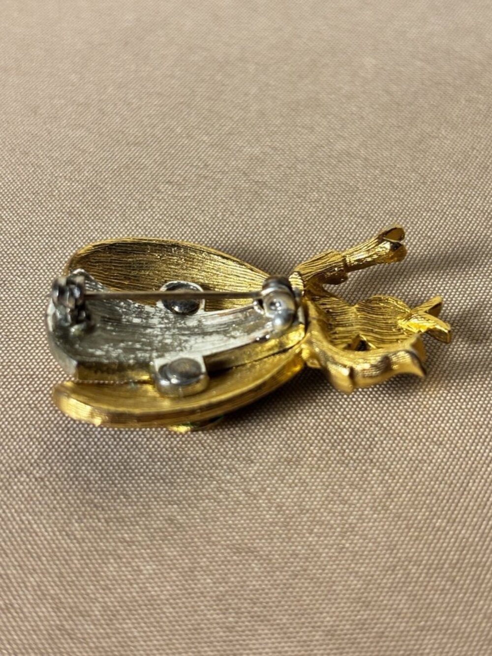 Vintage Gold Plated Green Blue Enamel Rhinestone Bug Brooch Pin Collectible A71 - Picture 4 of 8